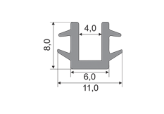 Уплотнитель для уплотнения зеркал в алюминиевых фасадах шкафов-купе (Ш-4) эскиз